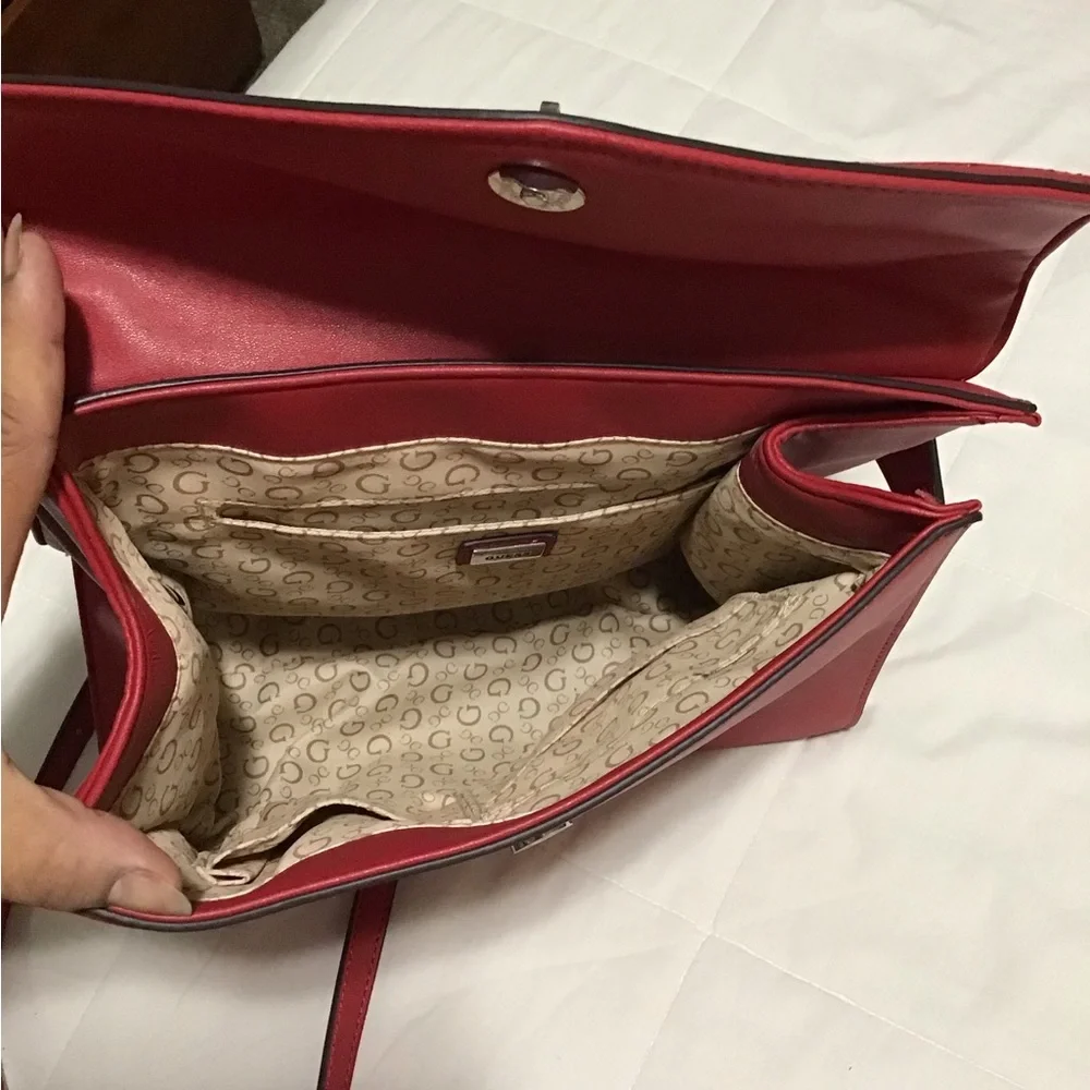 Guess Cherry Red Top Handle Satchel Bag